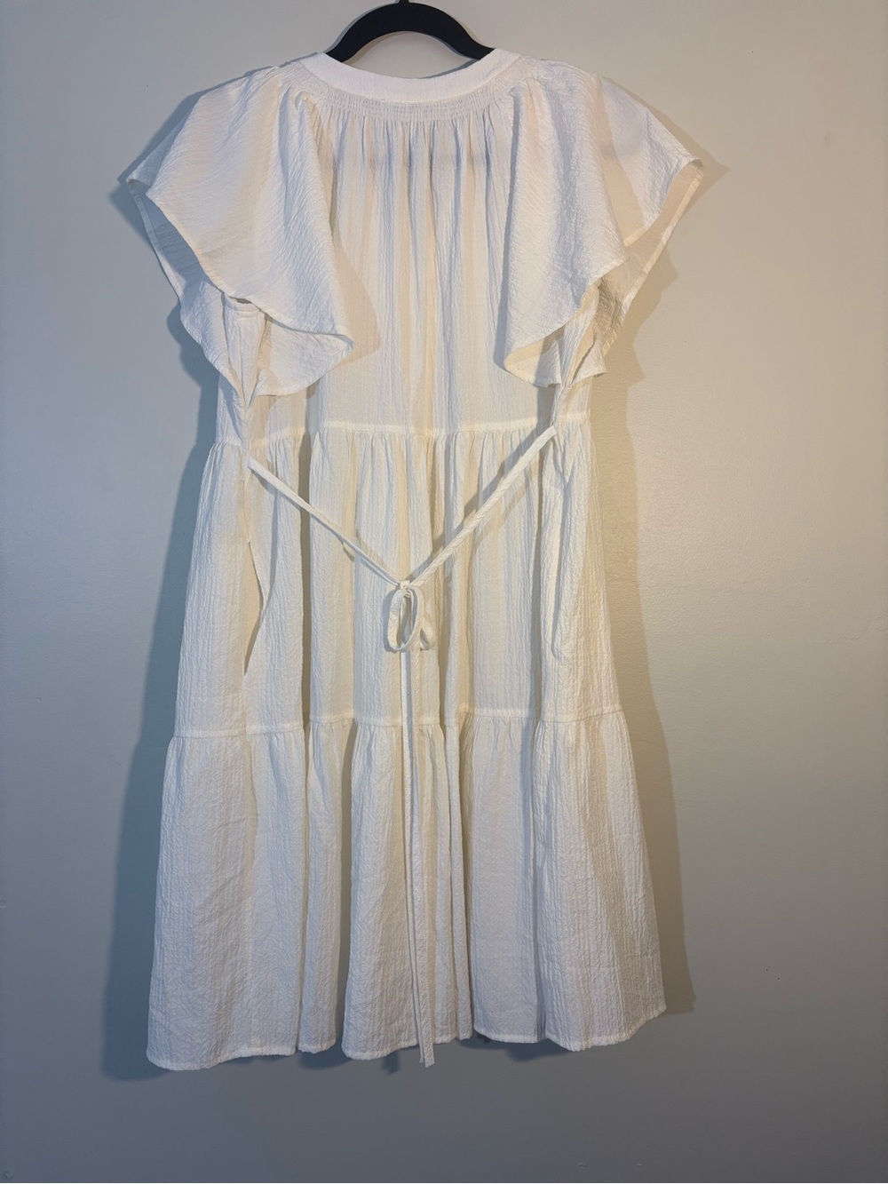 Calvin Klein Cream Tiered Midi Dress with Flutter Sleeves - Picture 2 of 7